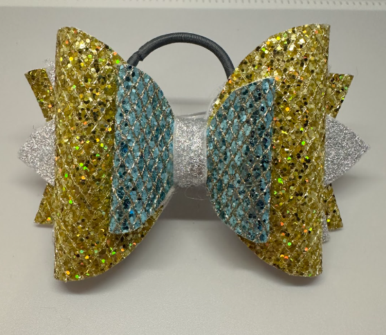 Gold Teal Silver Butterfly Bow