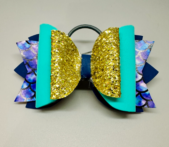 Teal Gold Purple Layered Bow
