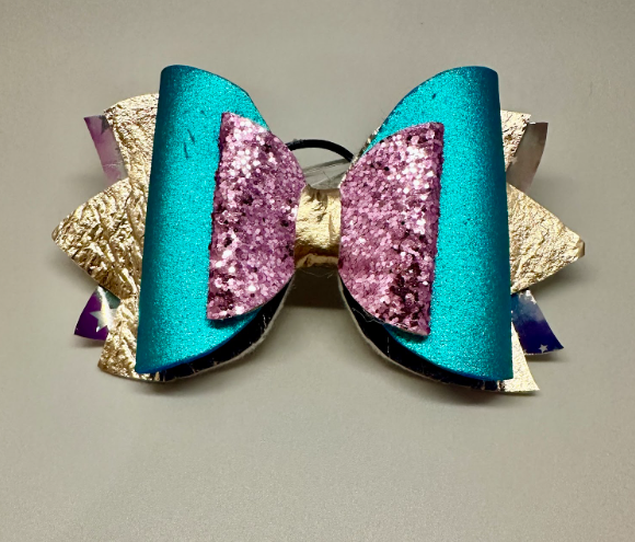Teal Purple Gold Bow