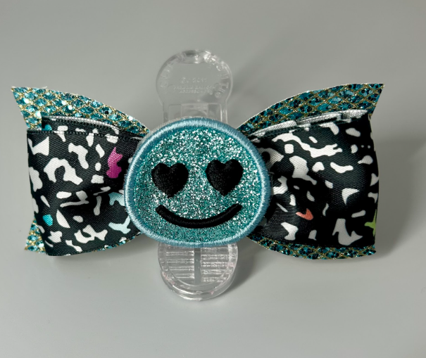 Teal Smiley Pattern Bow
